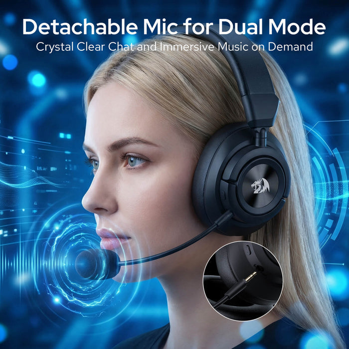 Redragon H889 Wireless Gaming Headset, 4 Connection Modes 2.4G/BT/3.5mm/USB, 53mm Drivers, Spatial Audio, 7.1 Surround Sound, Detachable Mic, Compatible with PC/PS5/PS4/NS/Xbox One/Phone