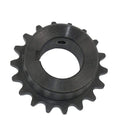 Black industrial sprocket gear for power roller systems on white background