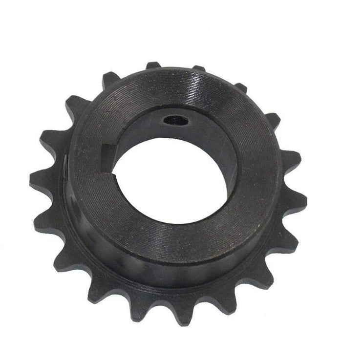 Black industrial sprocket gear for power roller systems on white background