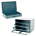 Steel storage drawers and metal organizer rack for facility power parts