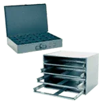 Steel storage drawers and metal organizer rack for facility power parts