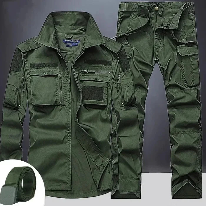 Summer Sets Mens Outdoor Breathable Multiple Pockets Combat Long Sleeve Shirts Cargo Pants Suits Male