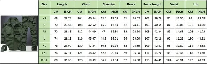Summer Sets Mens Outdoor Breathable Multiple Pockets Combat Long Sleeve Shirts Cargo Pants Suits Male