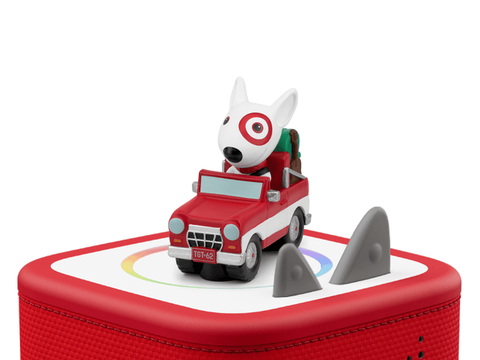 Target Bullseye on a red Toniebox 2 ready to play audio stories and songs