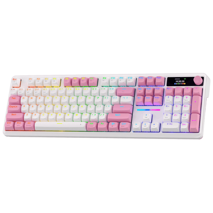Redragon K762 Wireless Gasket Gaming Keyboard w/Hype Screen & Knob, 104 Keys Mechanical Keyboard, Easy-Control 1.14’’ TFT Info Display, 5-Layer Noise Dampening, Round PBT Keycaps, Custom Linear Switch | show