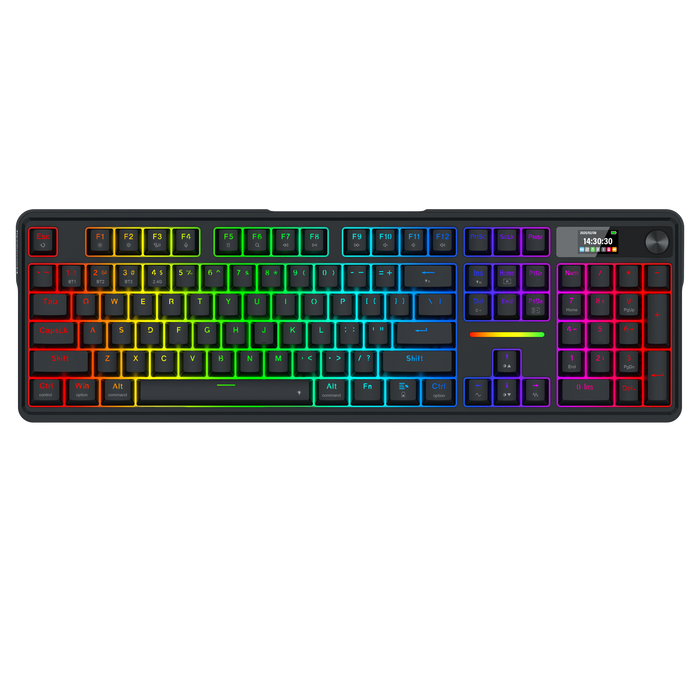 Redragon K762 Wireless Gasket Gaming Keyboard w/Hype Screen & Knob, 104 Keys Mechanical Keyboard, Easy-Control 1.14’’ TFT Info Display, 5-Layer Noise Dampening, Round PBT Keycaps, Custom Linear Switch