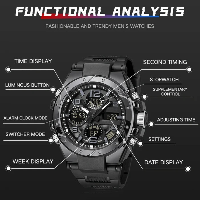 Trendy new men's sports watch, multifunctional electronic watch for teenagers and students