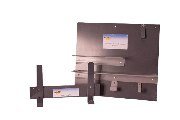 Wall-mounted PPE storage racks for safety equipment organization and facility maintenance