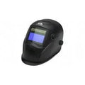 Black auto-darkening welding helmet with adjustable lens and clear face shield