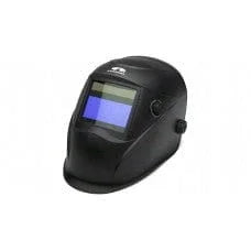 Black auto-darkening welding helmet with adjustable lens and clear face shield