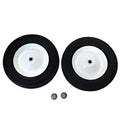 Replacement wheel kit with two black rubber wheels and two metal bearings for facility equipment