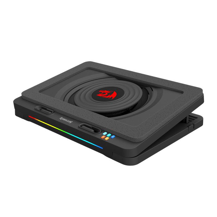 Redragon GCP512 Laptop Cooling Pad with 5.9" Fan, Rapid Cooling for 15-17 Inch Laptops, Variable Speed Control, 4 Adjustable Heights, RGB Quiet Cooling Pad with Phone Stand