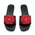 Women Rhinestone Flower Flat Slide Sandals - JS2655